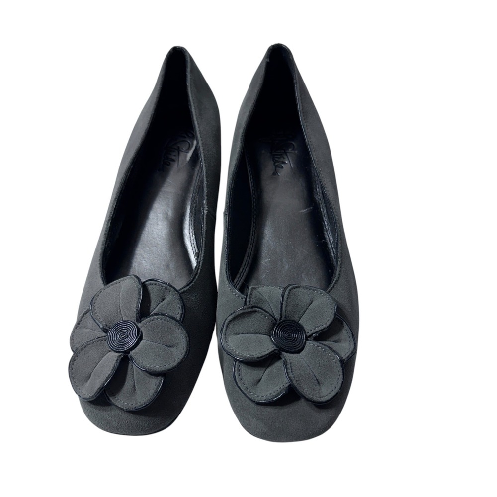 LifeStride Oliver Block Heel flats Pumps Womens 11M Grey Suede Flower Dress Shoe